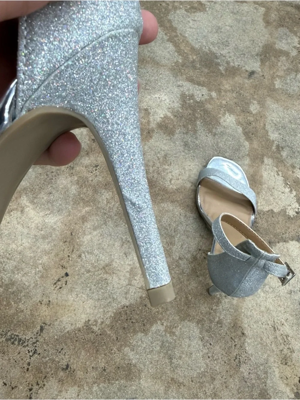 Material Girl Glitter Silver Open-Toe Ankle-Strap Heels - Picture 8 of 8